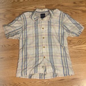 Tommy Bahama Mens Yellow White Plaid Linen Wood Button Up Shirt Hawaiian Mens M